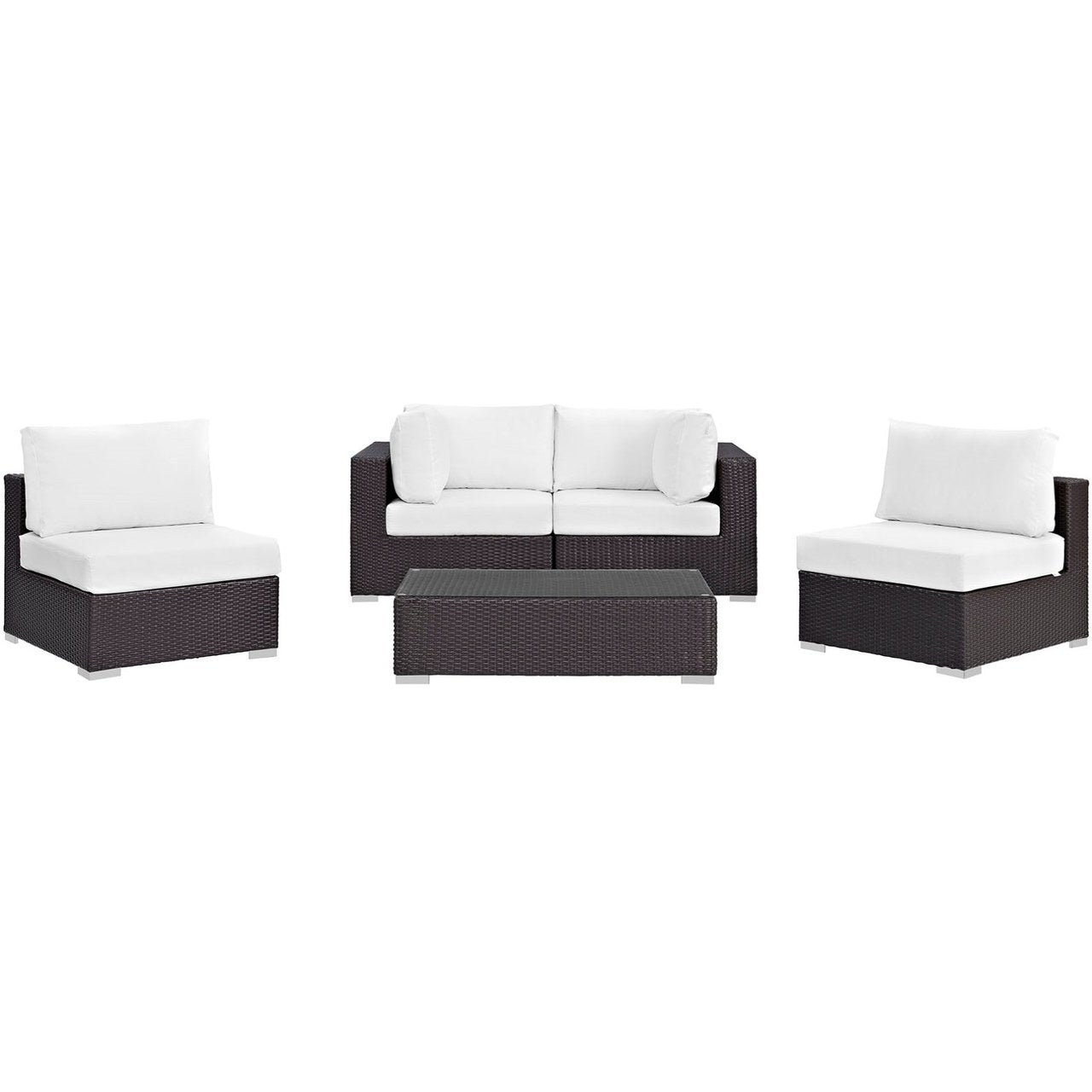 Convene Five PCS Outdoor Patio Sectional Set, White, Rattan 10413