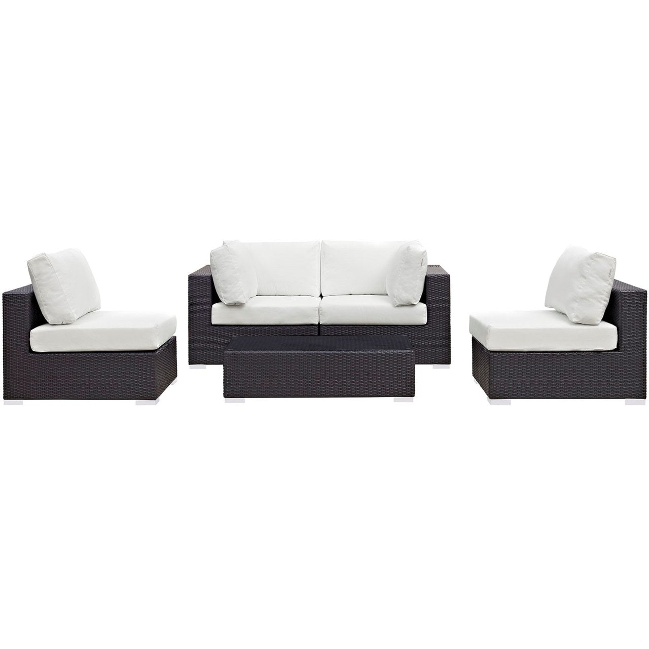 Convene Five PCS Outdoor Patio Sectional Set, White, Rattan 10413