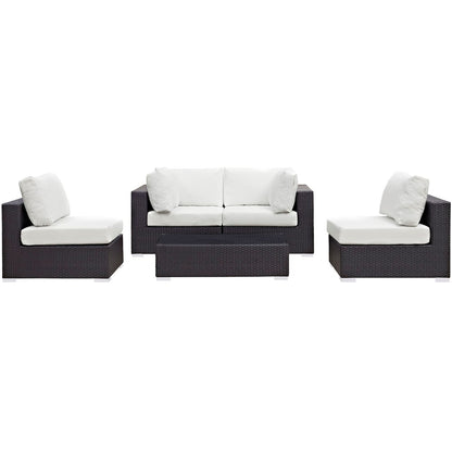 Convene Five PCS Outdoor Patio Sectional Set, White, Rattan 10413