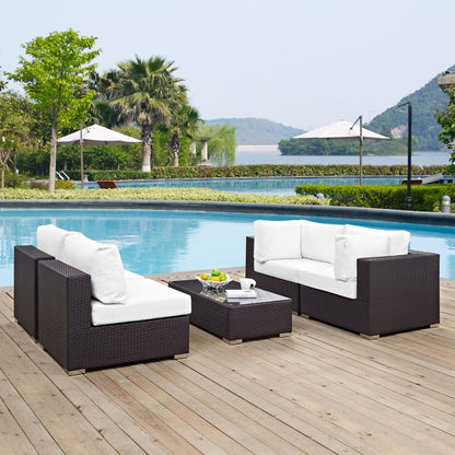 Convene Five PCS Outdoor Patio Sectional Set, White, Rattan 10413