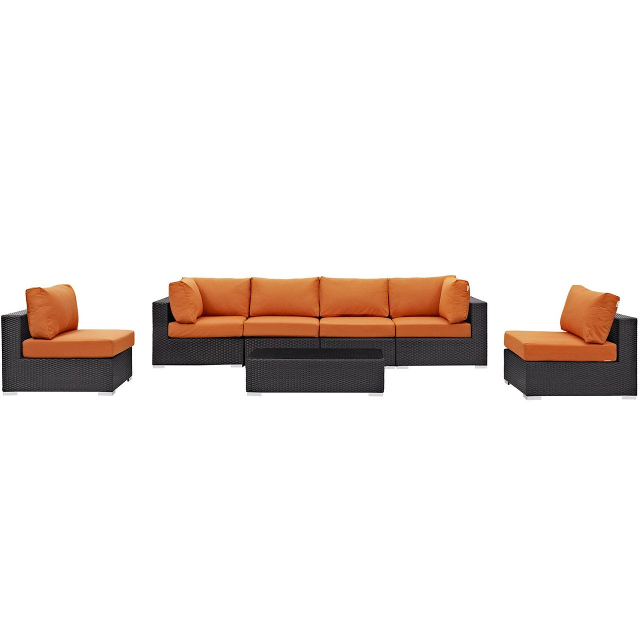 Convene Seven PCS Outdoor Patio Sectional Set, Orange, Rattan 10416