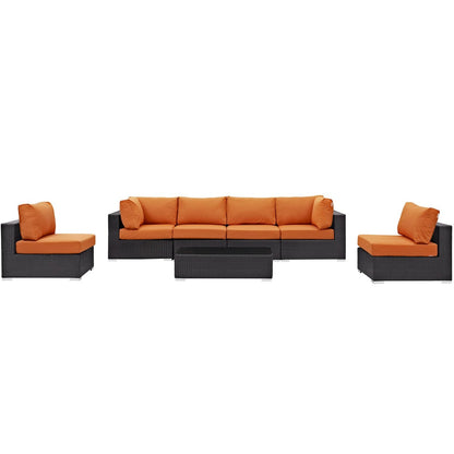 Convene Seven PCS Outdoor Patio Sectional Set, Orange, Rattan 10416