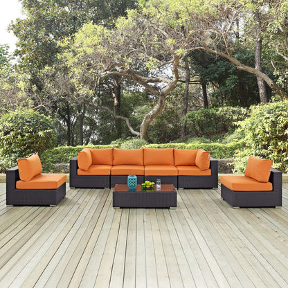 Convene Seven PCS Outdoor Patio Sectional Set, Orange, Rattan 10416