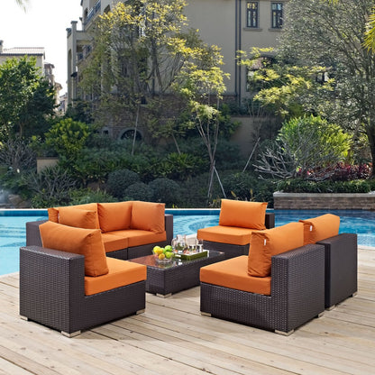 Convene Seven PCS Outdoor Patio Sectional Set, Orange, Rattan 10416