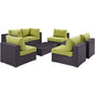Convene Seven PCS Outdoor Patio Sectional Set, Green, Rattan 10417