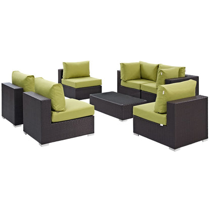 Convene Seven PCS Outdoor Patio Sectional Set, Green, Rattan 10417