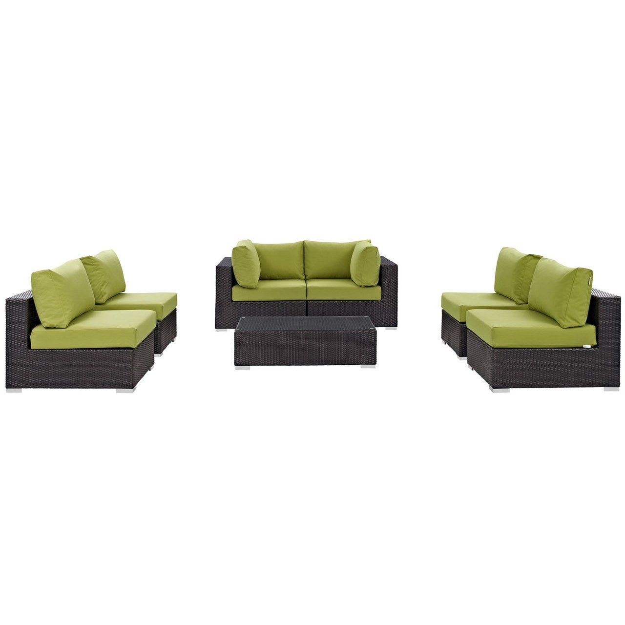 Convene Seven PCS Outdoor Patio Sectional Set, Green, Rattan 10417