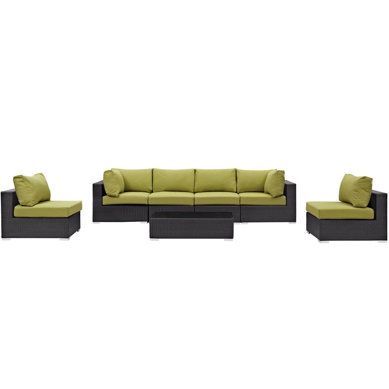 Convene Seven PCS Outdoor Patio Sectional Set, Green, Rattan 10417