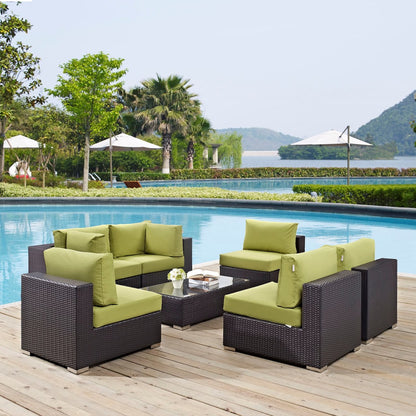 Convene Seven PCS Outdoor Patio Sectional Set, Green, Rattan 10417