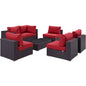 Convene Seven PCS Outdoor Patio Sectional Set, Red, Rattan 10418