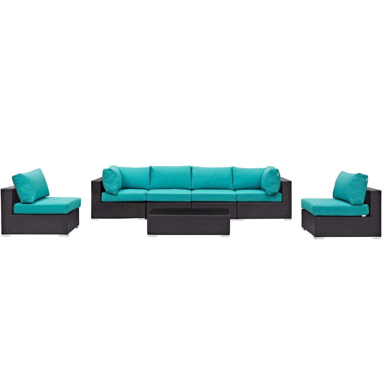 Convene Seven PCS Outdoor Patio Sectional Set, Blue, Rattan 10419