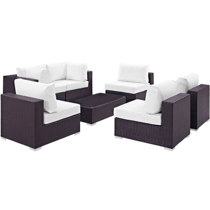 Convene Seven PCS Outdoor Patio Sectional Set, White, Rattan 10420