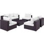 Convene Seven PCS Outdoor Patio Sectional Set, White, Rattan 10420