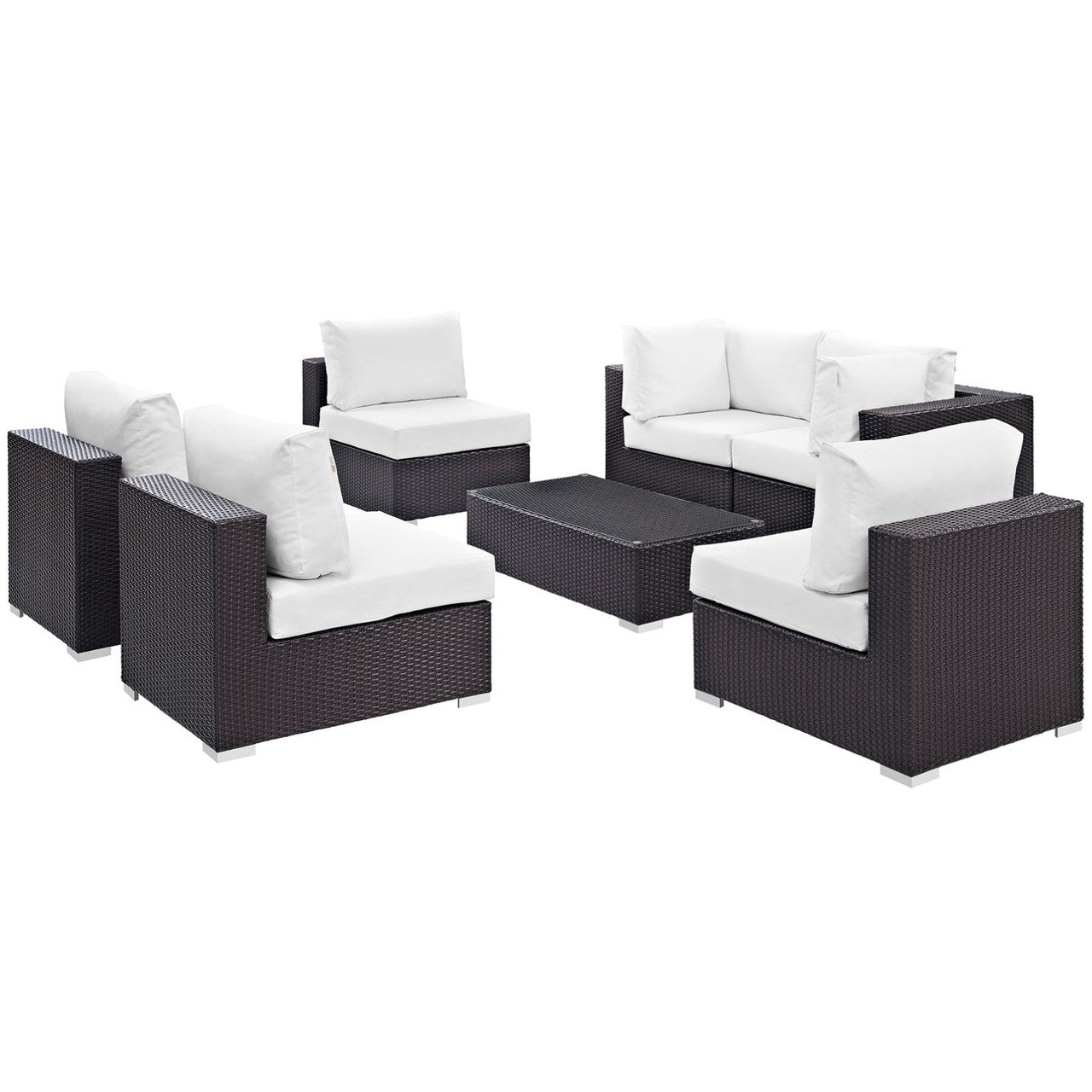 Convene Seven PCS Outdoor Patio Sectional Set, White, Rattan 10420