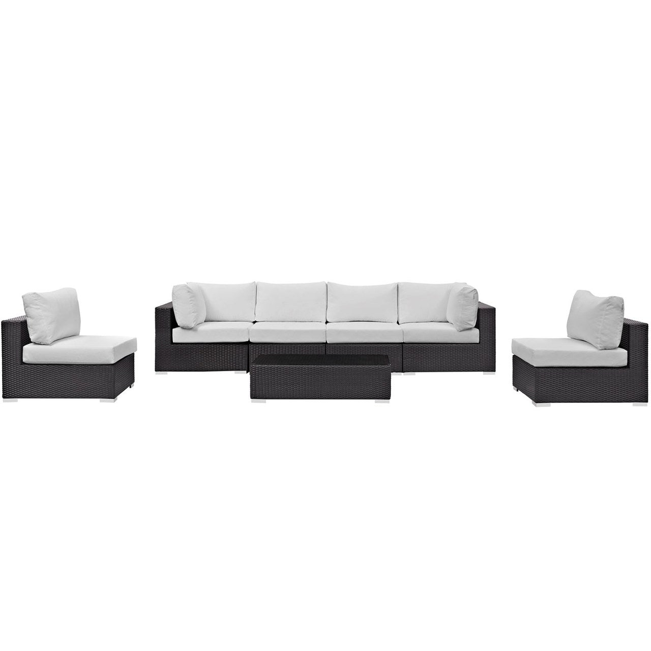 Convene Seven PCS Outdoor Patio Sectional Set, White, Rattan 10420