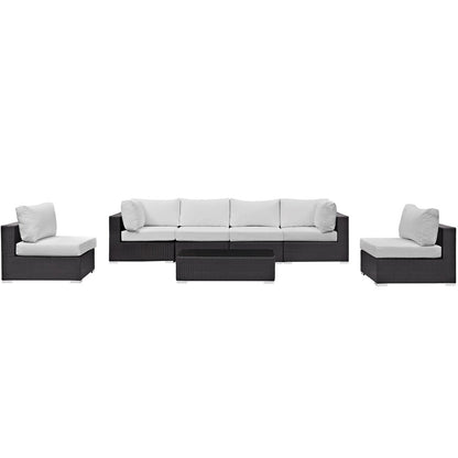 Convene Seven PCS Outdoor Patio Sectional Set, White, Rattan 10420