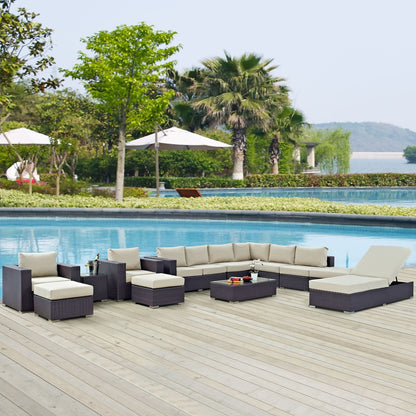 Convene Twelve PCS Outdoor Patio Sectional Set, Beige, Rattan 10421