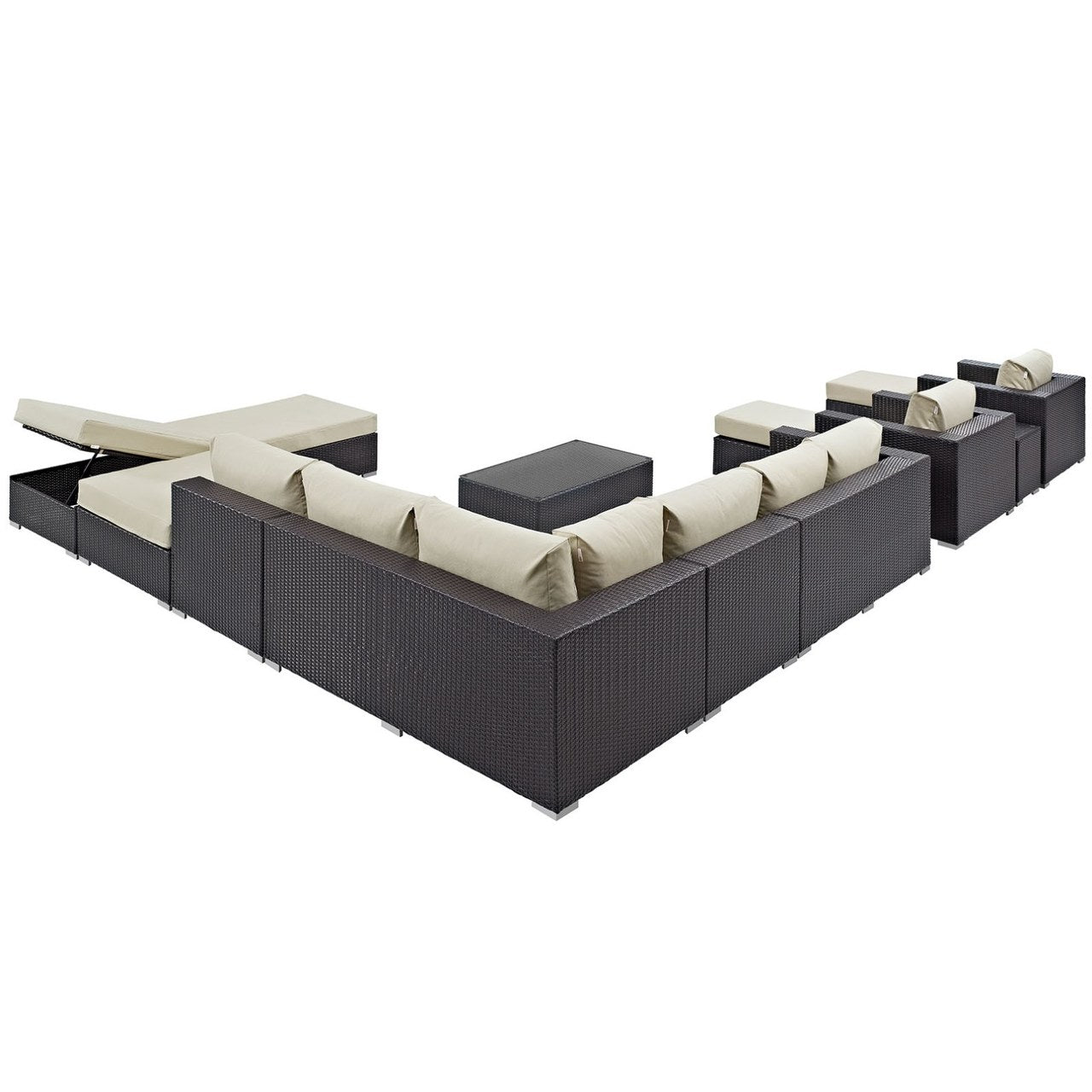 Convene Twelve PCS Outdoor Patio Sectional Set, Beige, Rattan 10421