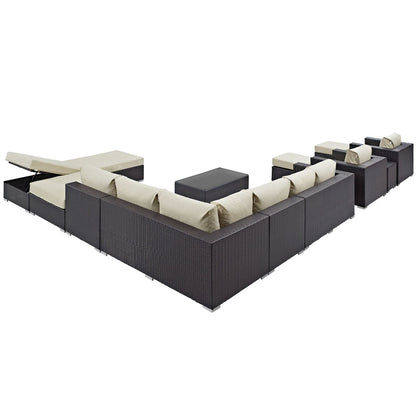 Convene Twelve PCS Outdoor Patio Sectional Set, Beige, Rattan 10421