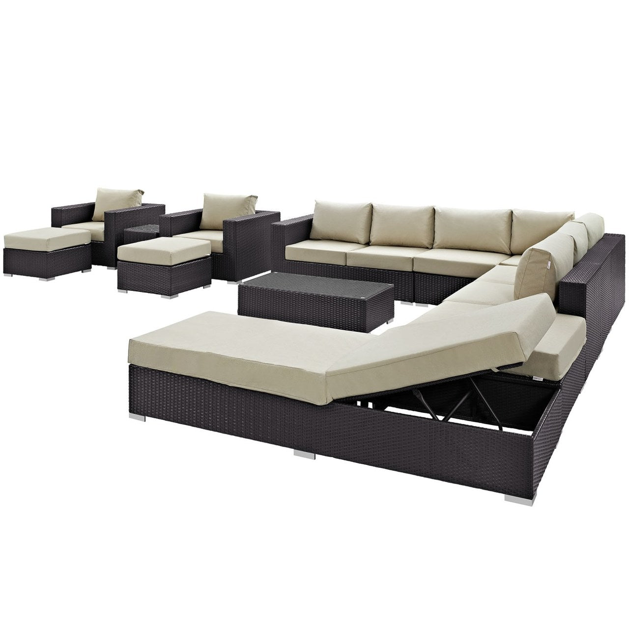 Convene Twelve PCS Outdoor Patio Sectional Set, Beige, Rattan 10421