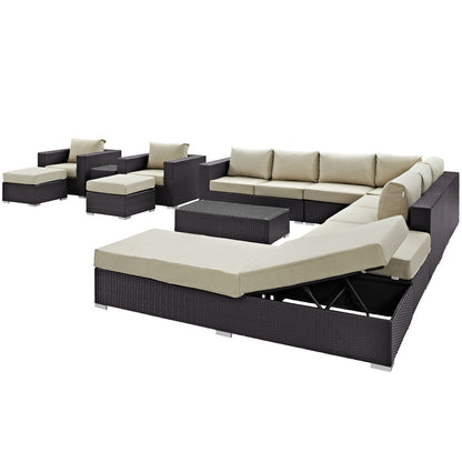 Convene Twelve PCS Outdoor Patio Sectional Set, Beige, Rattan 10421