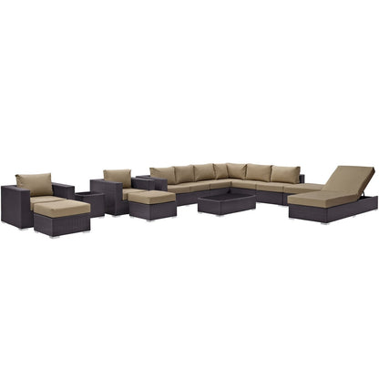 Convene Twelve PCS Outdoor Patio Sectional Set, Brown, Rattan 10422