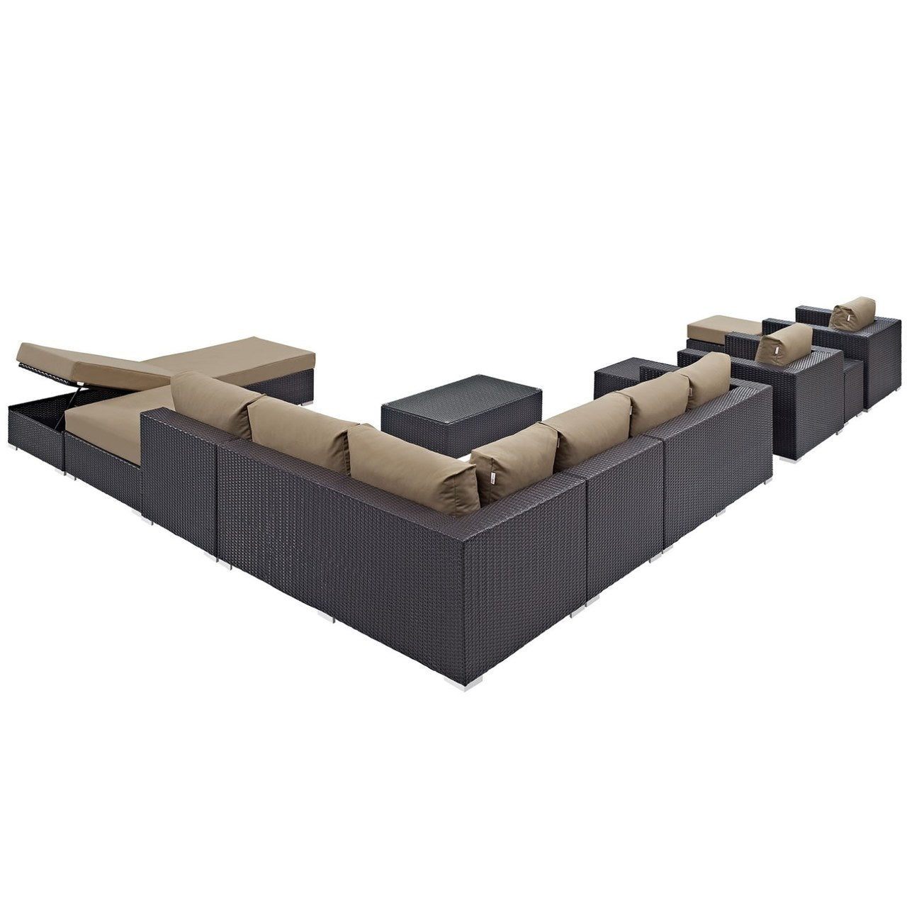 Convene Twelve PCS Outdoor Patio Sectional Set, Brown, Rattan 10422