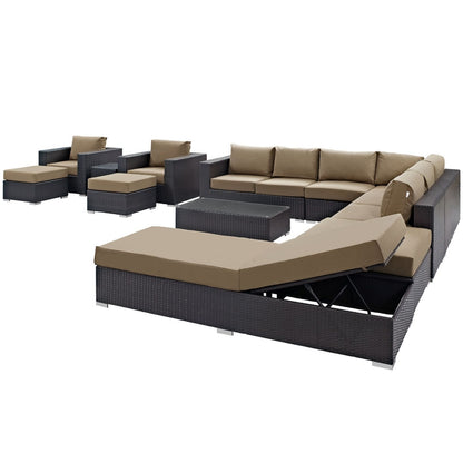 Convene Twelve PCS Outdoor Patio Sectional Set, Brown, Rattan 10422