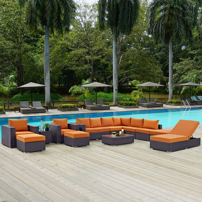 Convene Twelve PCS Outdoor Patio Sectional Set, Orange, Rattan 10423