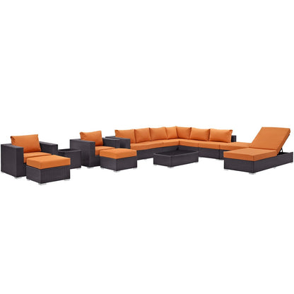 Convene Twelve PCS Outdoor Patio Sectional Set, Orange, Rattan 10423