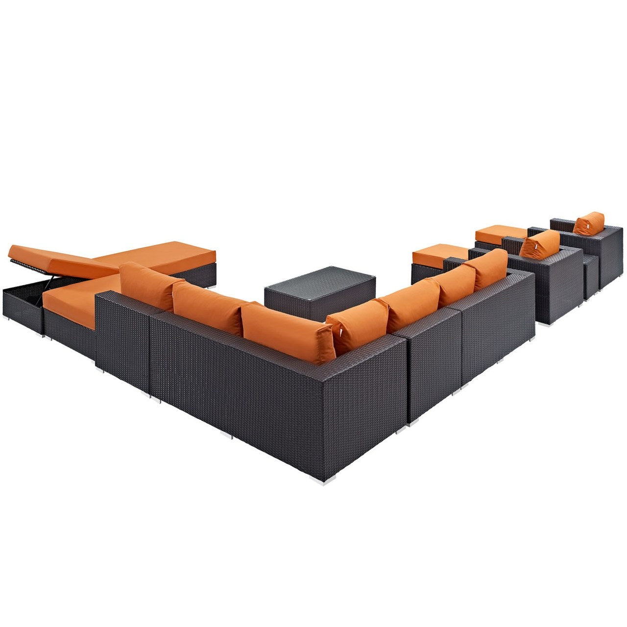 Convene Twelve PCS Outdoor Patio Sectional Set, Orange, Rattan 10423