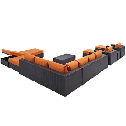 Convene Twelve PCS Outdoor Patio Sectional Set, Orange, Rattan 10423