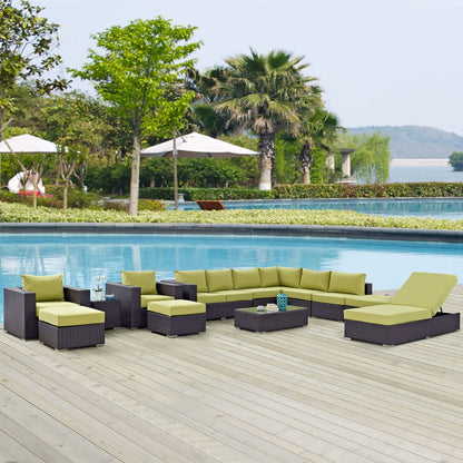 Convene Twelve PCS Outdoor Patio Sectional Set, Green, Rattan 10424