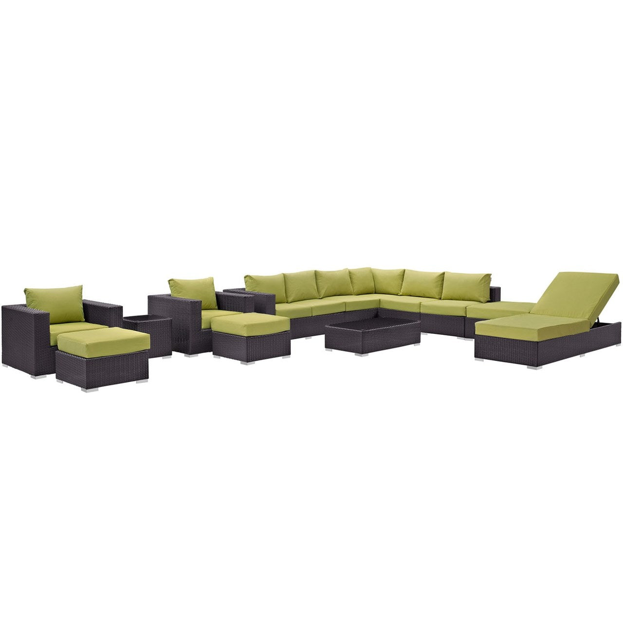Convene Twelve PCS Outdoor Patio Sectional Set, Green, Rattan 10424