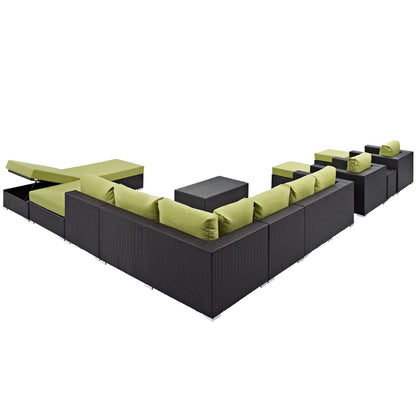 Convene Twelve PCS Outdoor Patio Sectional Set, Green, Rattan 10424