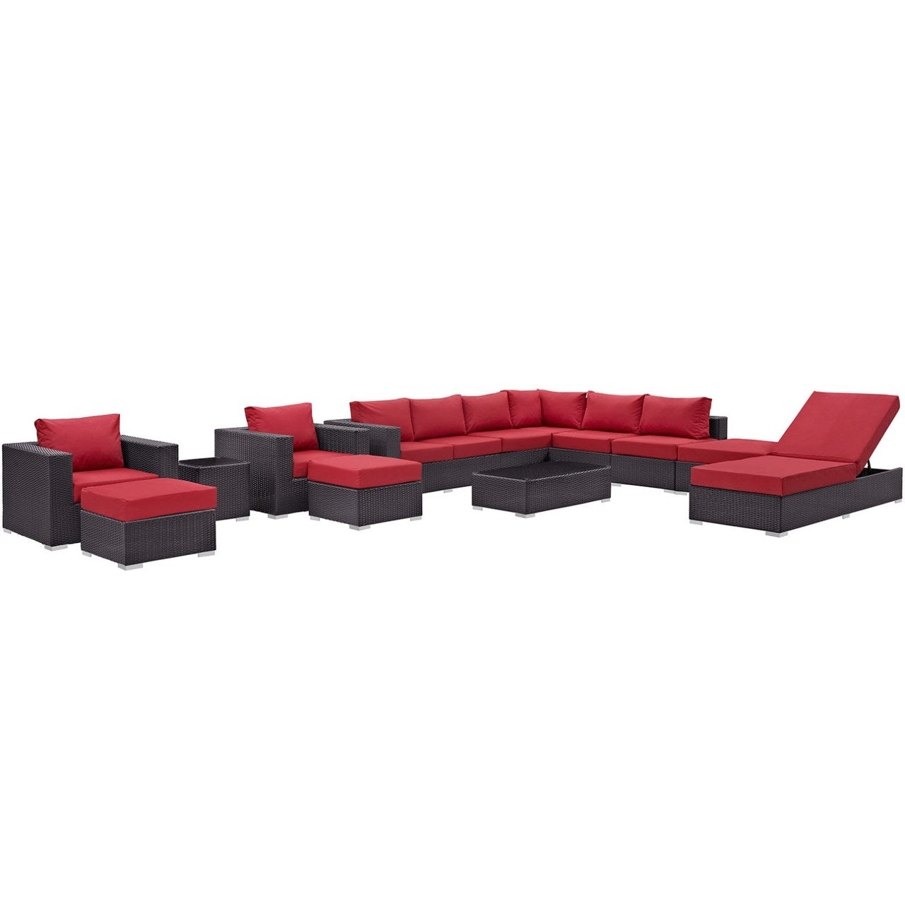 Convene Twelve PCS Outdoor Patio Sectional Set, Red, Rattan 10425