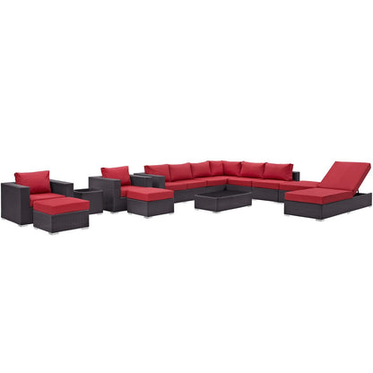 Convene Twelve PCS Outdoor Patio Sectional Set, Red, Rattan 10425