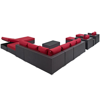 Convene Twelve PCS Outdoor Patio Sectional Set, Red, Rattan 10425