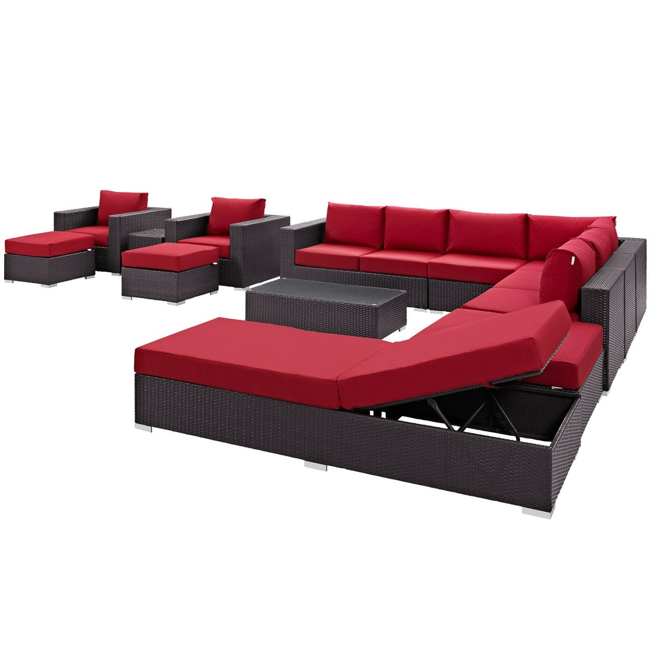Convene Twelve PCS Outdoor Patio Sectional Set, Red, Rattan 10425