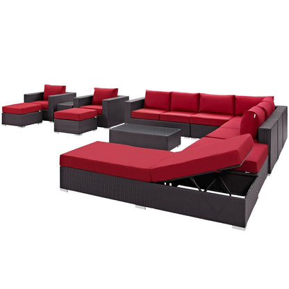 Convene Twelve PCS Outdoor Patio Sectional Set, Red, Rattan 10425