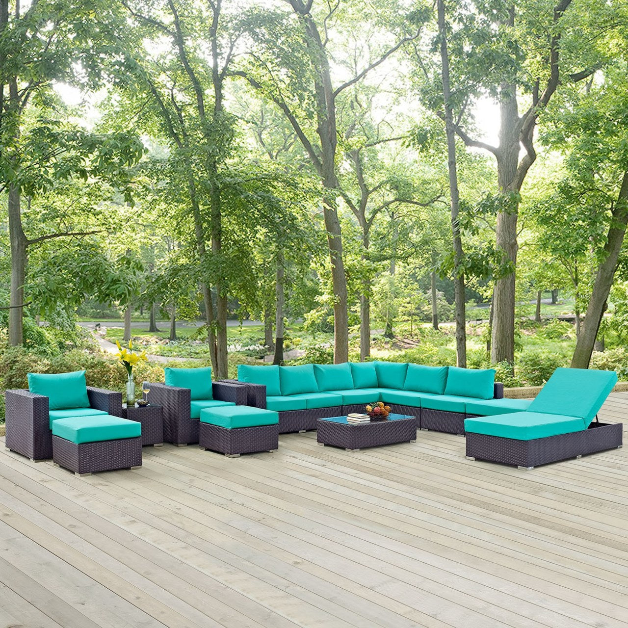 Convene Twelve PCS Outdoor Patio Sectional Set, Blue, Rattan 10426