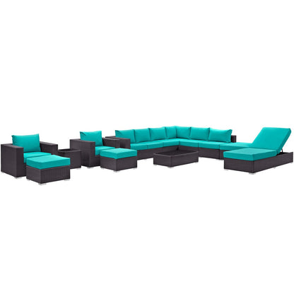 Convene Twelve PCS Outdoor Patio Sectional Set, Blue, Rattan 10426