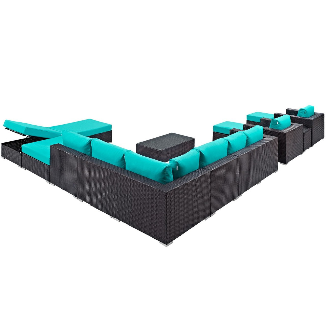 Convene Twelve PCS Outdoor Patio Sectional Set, Blue, Rattan 10426