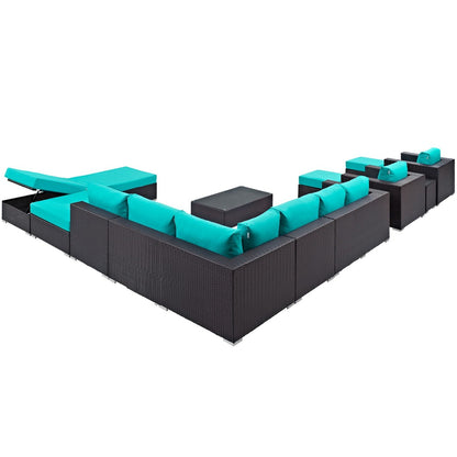 Convene Twelve PCS Outdoor Patio Sectional Set, Blue, Rattan 10426