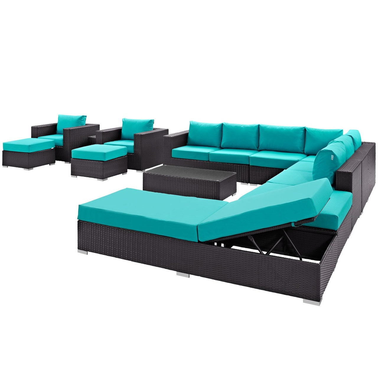 Convene Twelve PCS Outdoor Patio Sectional Set, Blue, Rattan 10426