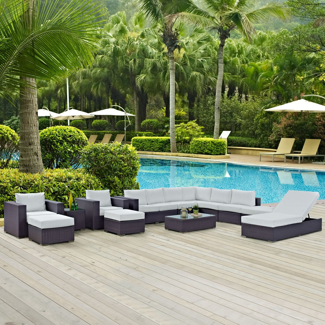 Convene Twelve PCS Outdoor Patio Sectional Set, White, Rattan 10427