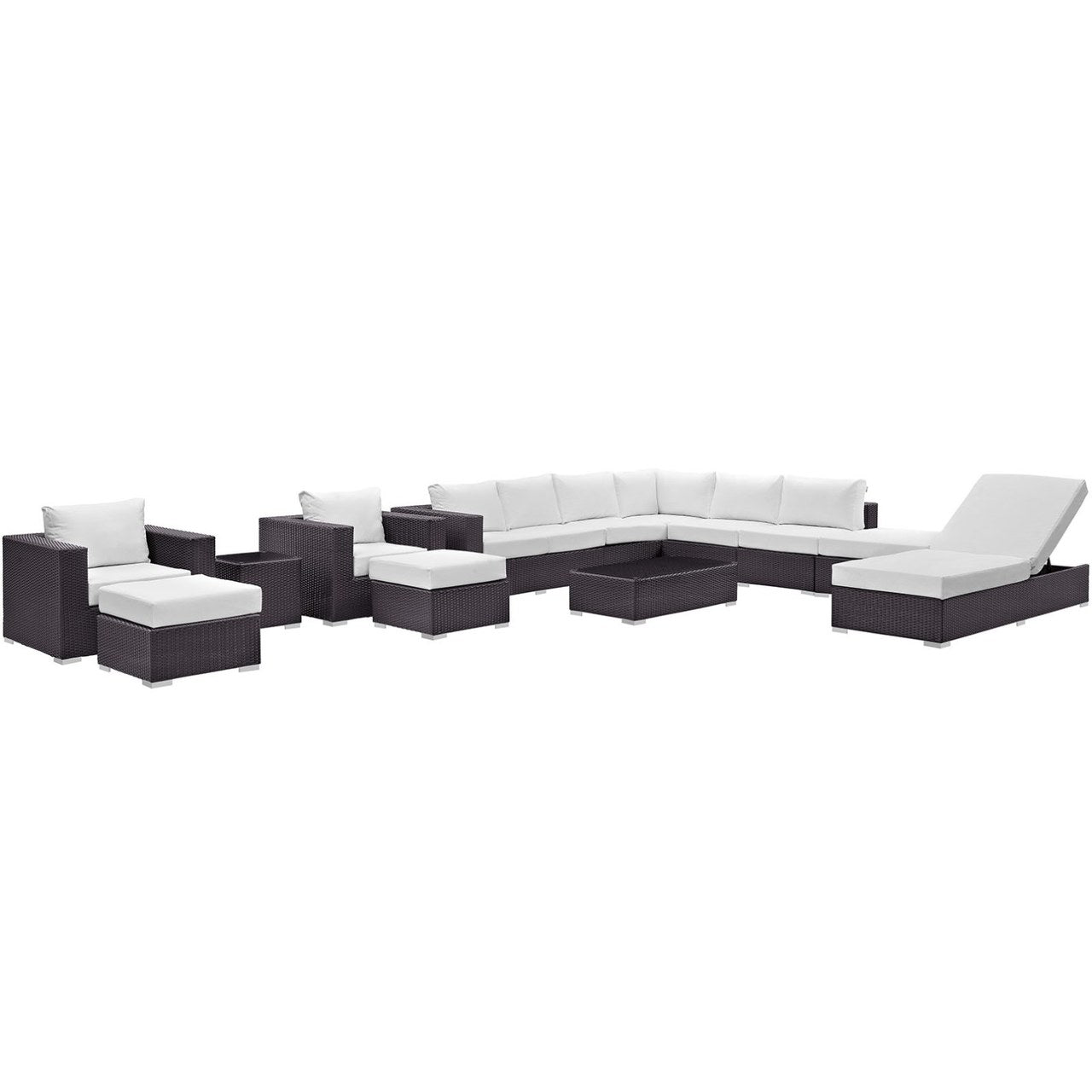Convene Twelve PCS Outdoor Patio Sectional Set, White, Rattan 10427