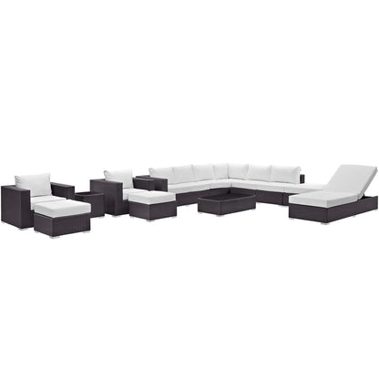 Convene Twelve PCS Outdoor Patio Sectional Set, White, Rattan 10427