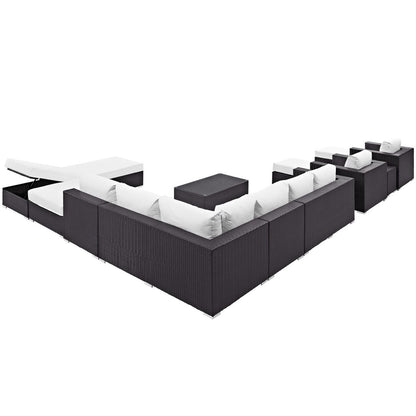 Convene Twelve PCS Outdoor Patio Sectional Set, White, Rattan 10427