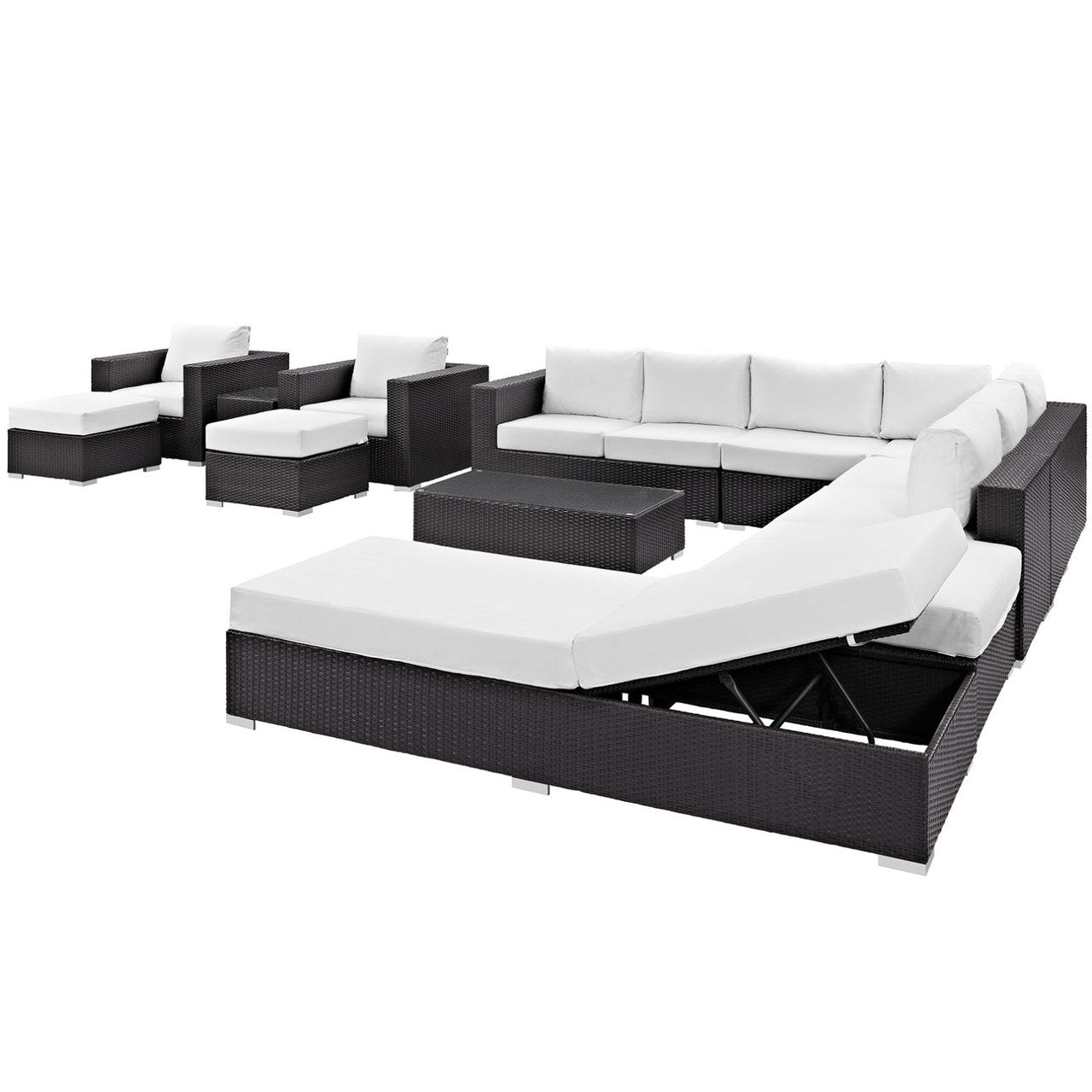 Convene Twelve PCS Outdoor Patio Sectional Set, White, Rattan 10427